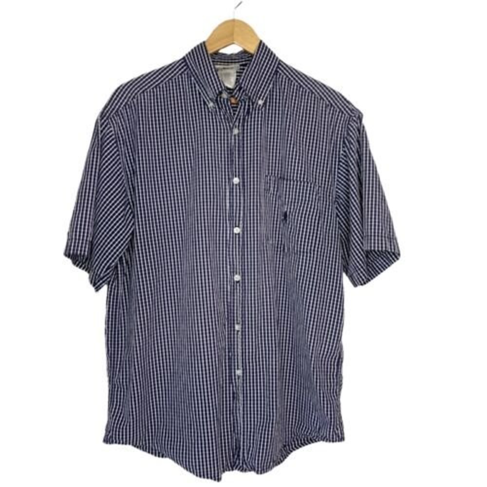 WALT DISNEY WORLD‎ Men's Mickey Mouse Blue White Check Short Sleeve Shirt Size M
